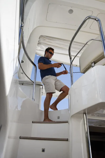 Italia, yacht di lusso Azimut 75, scalinata per il flybridge — Foto Stock