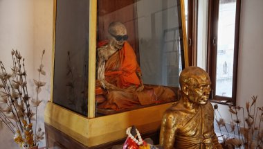 Thailand, Koh Samui, Kunaram Temple (Wat Kunaram), the body of mummified mo clipart