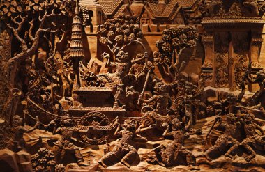 Thailand, Bangkok, handmade carved wood sculpture clipart