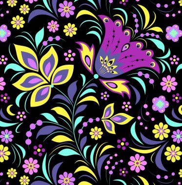 Colorful flower on black background clipart