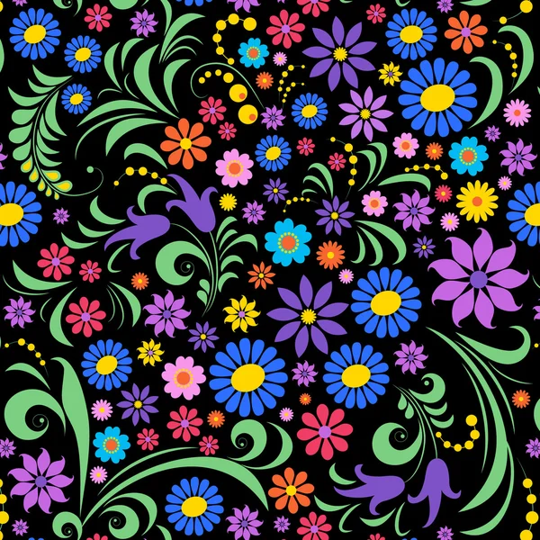 Bunga berwarna-warni pada latar belakang hitam - Stok Vektor