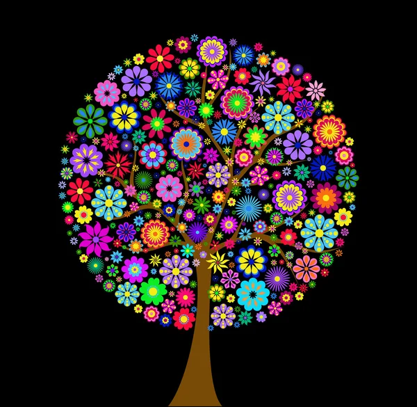 Árvore de flor colorida no fundo preto — Vetor de Stock