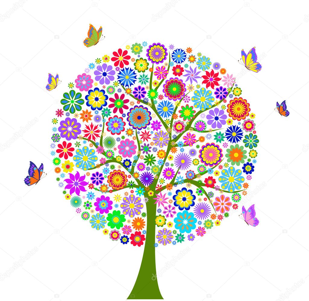 Colorful flower tree isolated on white background Stock Vector Image by  ©kiyanochka #8711634