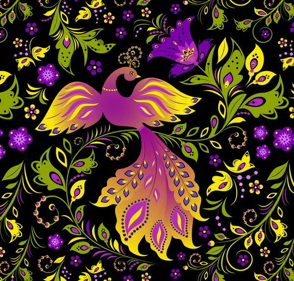 Oiseau coloré et plante abstraite — Image vectorielle