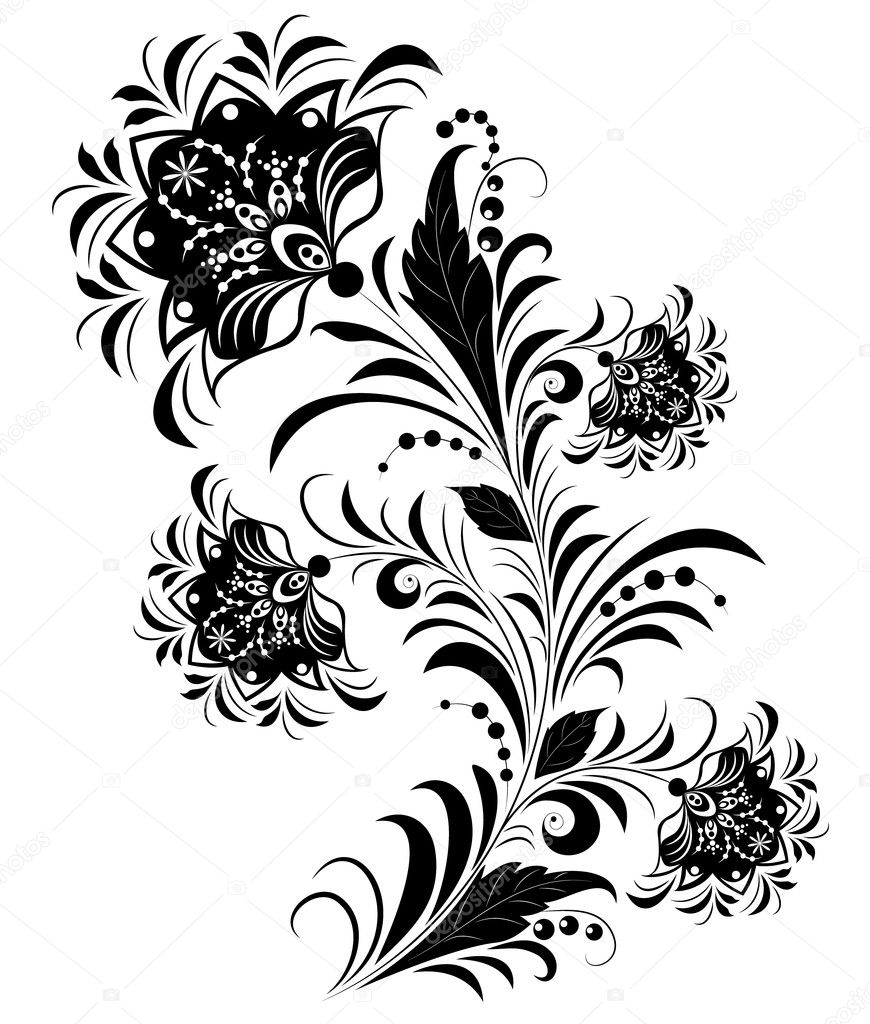 Black and white flowers isolated on white.