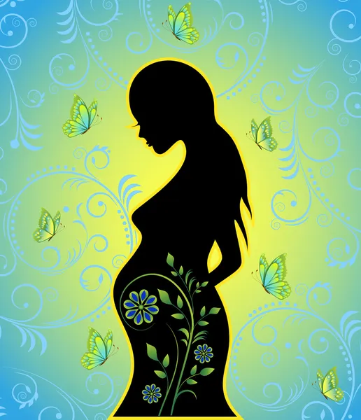Fekete sziluettje terhes nő — Stock Vector
