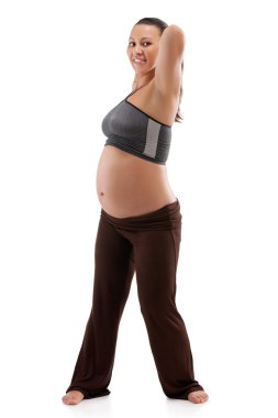 güzel bir hamile kadın egzersizleri yapıyor