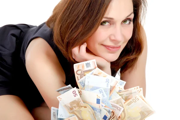 Vrouw met veel geld — Stockfoto