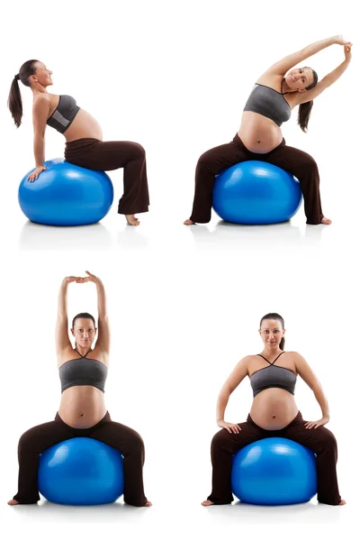 Gravid kvinna gör övningar — Stockfoto
