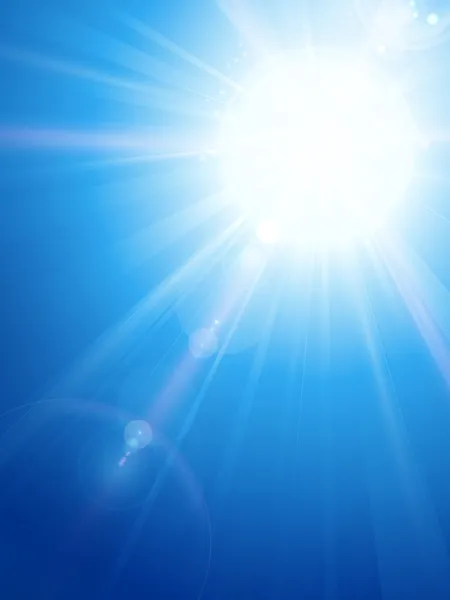 Ciel bleu avec soleil et fusée éclairante — Image vectorielle