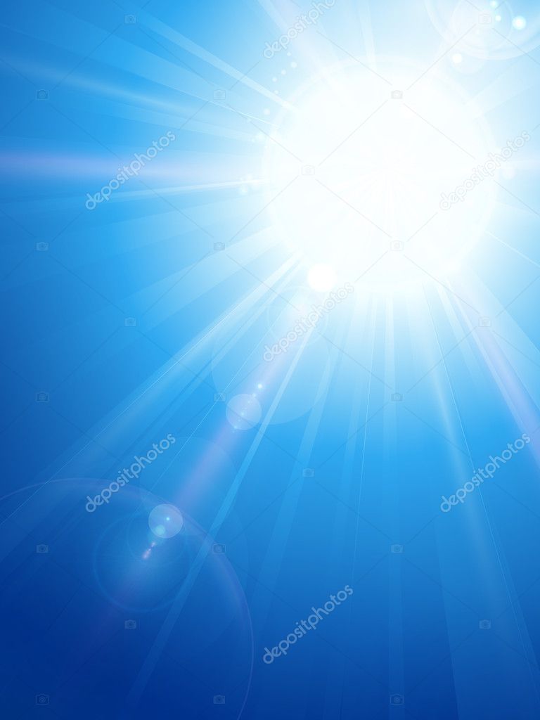 Blue sky with sun and lens flare