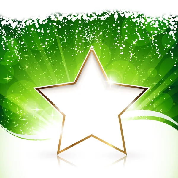 Golden Christmas star on green background — Stock Vector