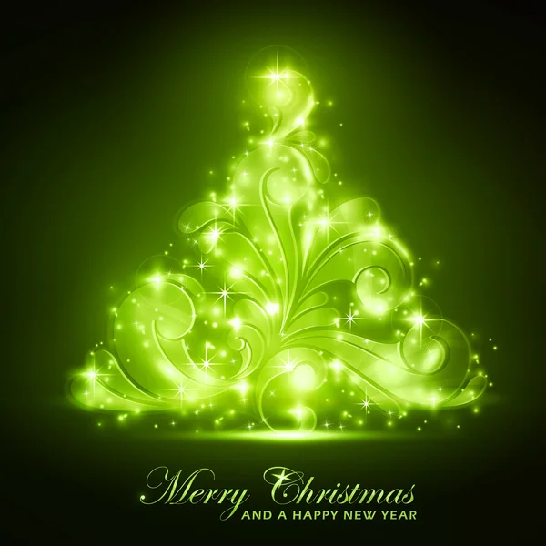 Yeşil Noel ağacı ile yumuşak bir parlaklık ve pırıltılar — Stok Vektör