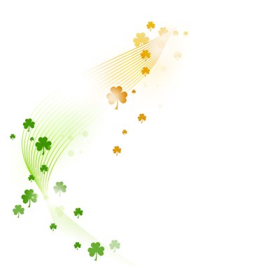 Wavy pattern with shamrocks in green and orange on white clipart