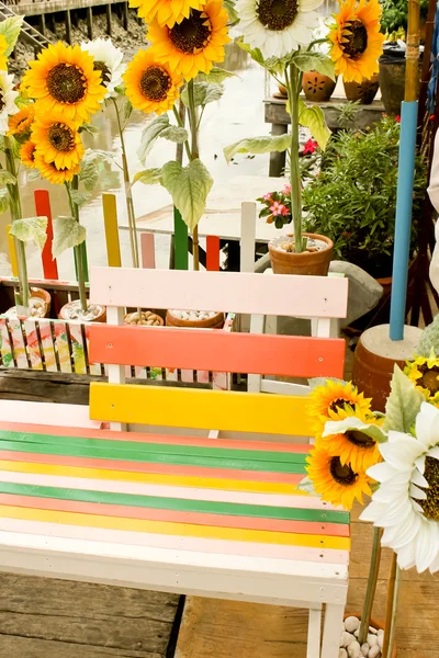 Židle barvy a slunečnice — Stock fotografie