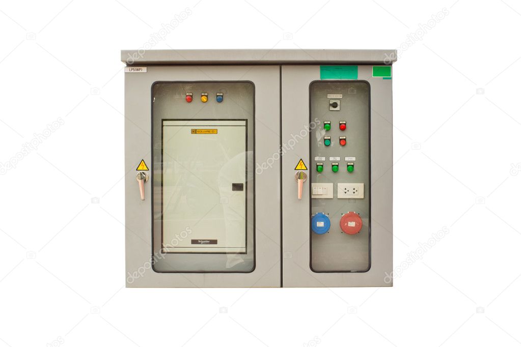 Electrical cabinet with a white background