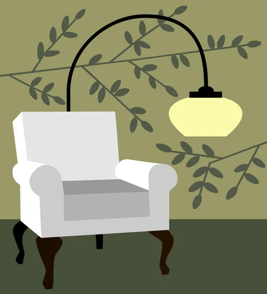 Witte leunstoel op natur achtergrond moderne interieur vectorillustratie — Stockvector
