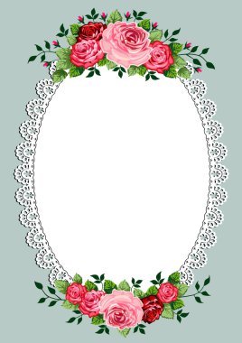 Vintage roses oval frame clipart