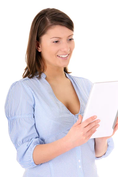有平板电脑的妇女 — 图库照片