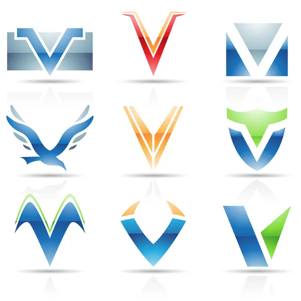 Iconos brillantes para la letra V — Vector de stock