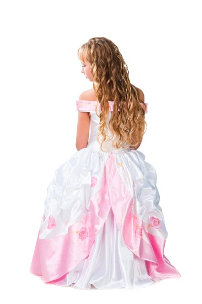 Aranyos tini lány csodálatos hosszú szőke hajat elszigetelt fehér b — Stock Fotó