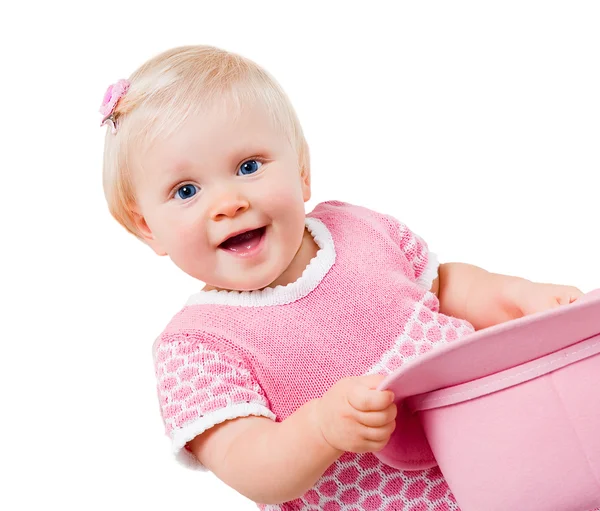 Gülen bebek kız portre üzerinde beyaz izole — Stok fotoğraf