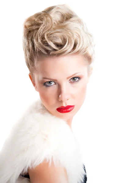 Portret studio mody atrakcyjny blond dziewczyna na białym tle — Zdjęcie stockowe