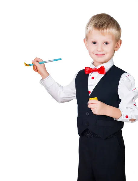 Excited painting boy isolated on white background — Stock Photo, Image