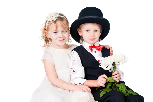 Régimódi gyerekek romantika elszigetelt fehér background — Stock Fotó