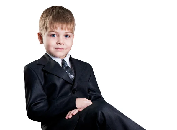 Atractivo joven empresario con traje negro aislado sobre wh — Foto de Stock
