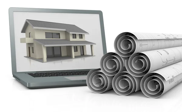 Real estate and computer — Stock Photo, Image