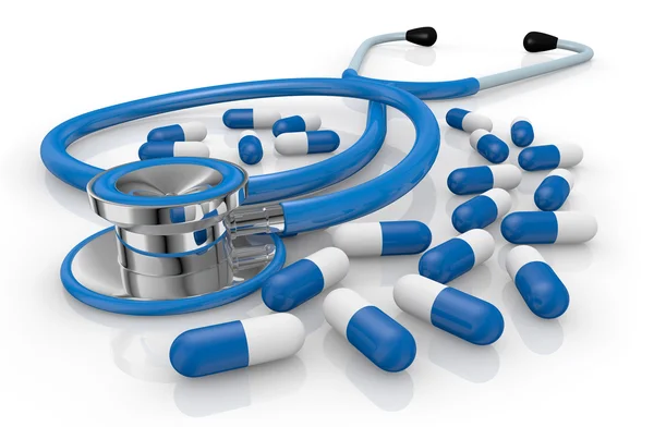 Stethoscope and pills — Stock Photo, Image