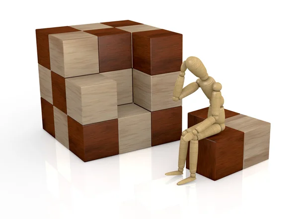 Puzzle drewniane cube — Zdjęcie stockowe