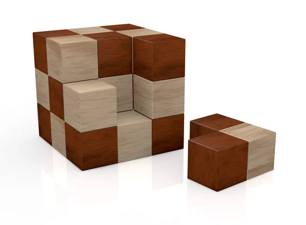 Cubo de madera rompecabezas — Foto de Stock