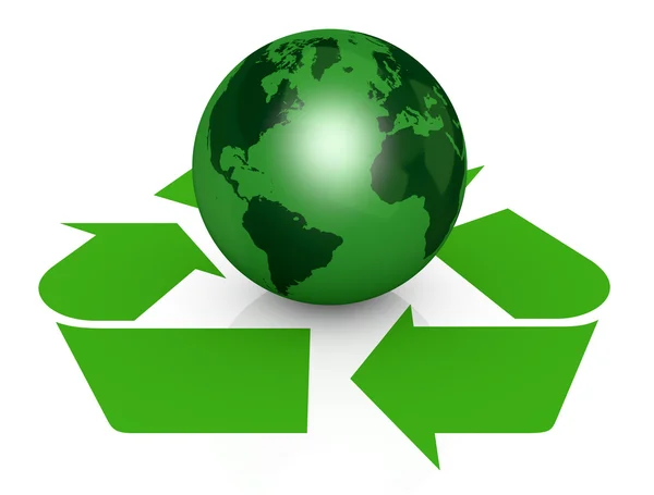 Símbolo de reciclagem e globo terrestre — Fotografia de Stock