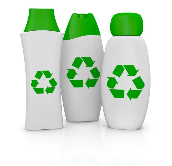 Пластиковые бутылки с символом переработки — стоковое фото