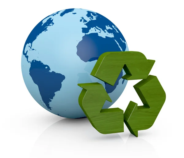 Símbolo de reciclagem e globo terrestre — Fotografia de Stock