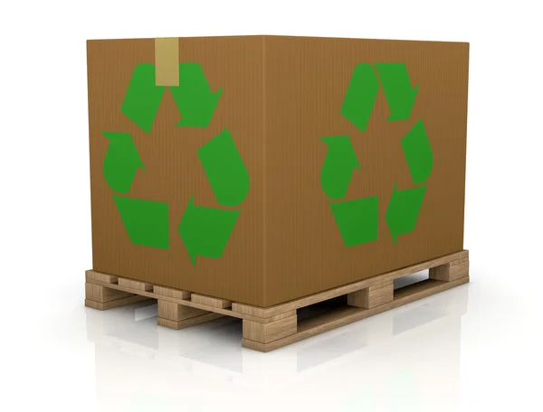 Κιβώτιο χαρτοκιβωτίων με σύμβολο ανακύκλωσης — Φωτογραφία Αρχείου
