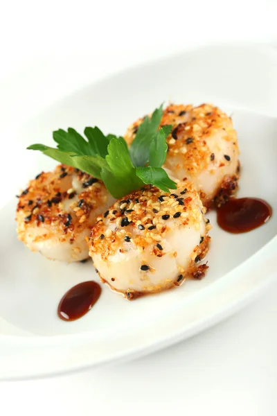 stock image Sesame ginger scallop with hoisin sauce