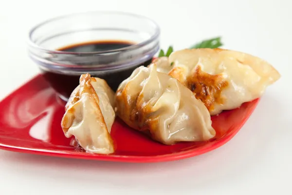 Closeuo of Fried Pot stickers, Dumplings, Traditional Asian Food