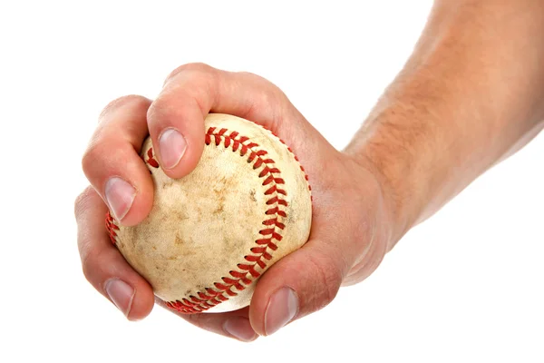 Fechar de Mão Held Baseball — Fotografia de Stock