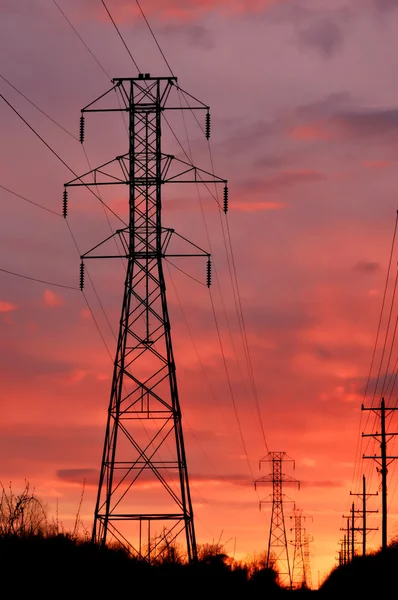 stock image Powerline tower on sunset