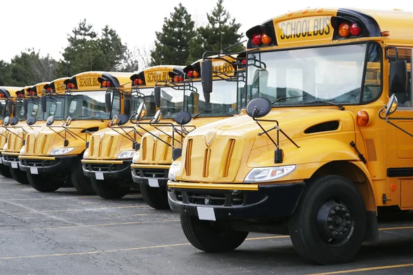 Linha de ônibus escolares amarelos — Fotografia de Stock
