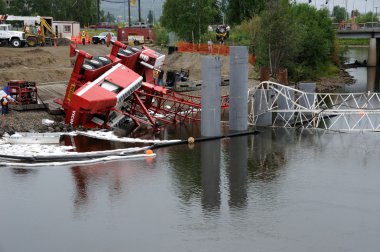 Bridge Construction Crane Topples into River clipart