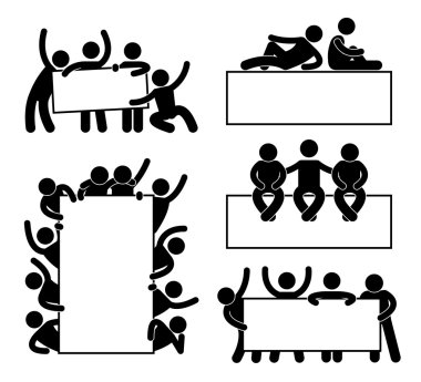 Friend Community Teammate Holding Showing Empty Blank Banner Icon Symbol clipart