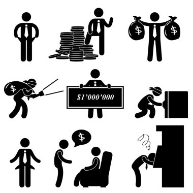 Rich Poor Success Failure Desperate Businessman Icon Symbol Sign Pictogram clipart