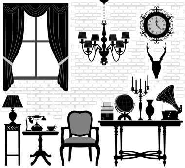 Old Grandfather Room Antique Retro Living Hall Furniture clipart