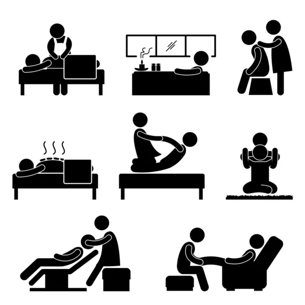 Massage Kurtherapie Wellness Aromatherapie Symbol Zeichen Piktogramm — Stockvektor
