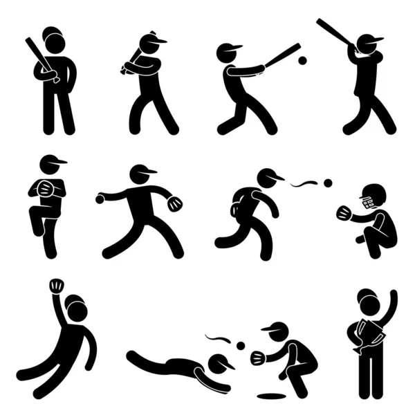 Бейсбол Софтбол Качели чемпион икона символ знак Пиктограмма — стоковый вектор