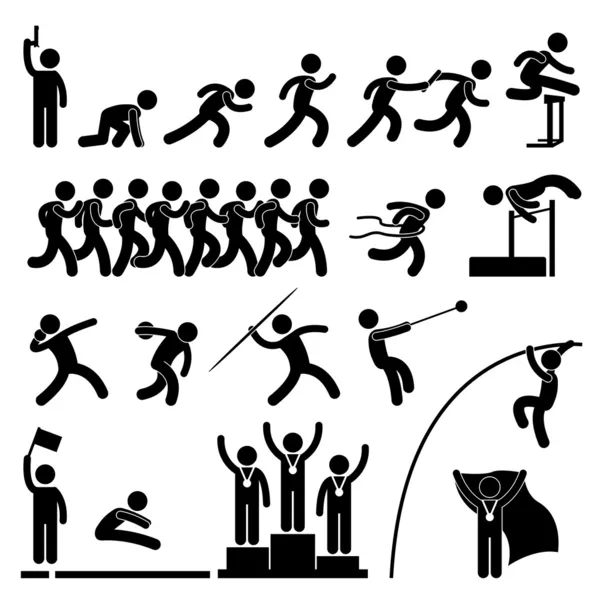 Campo de esporte e pista jogo atlético evento vencedor celebração ícone símbolo si — Vetor de Stock